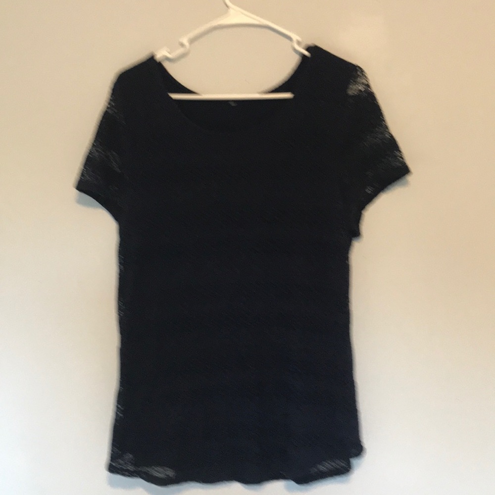 Navy Blue Lace Overlay Tee Shirt